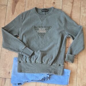 Vintage Reverse Sage Green Crewneck Sweatshirt with Embroidered Logo